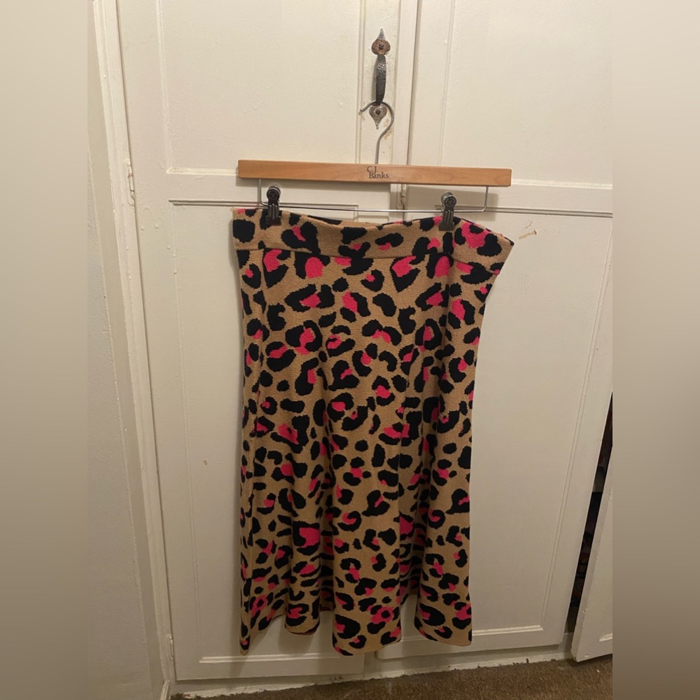 Flared skirt, Tan with hot pink and black leopard print.